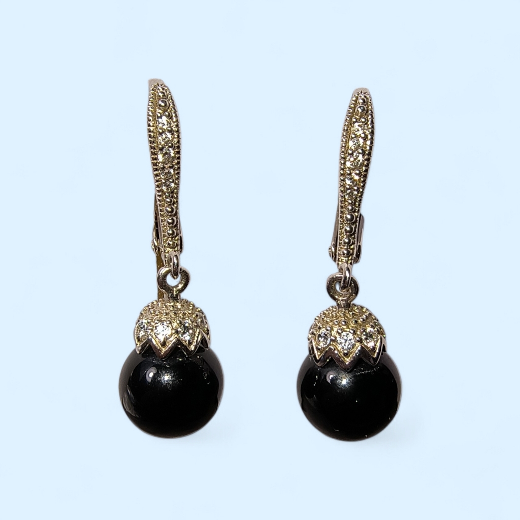 Vintage Joseph Esposito Black Onyx Cz And Sterling Silver Dangle Earrings 59$